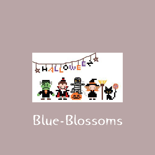 19年のハロウィンクロスステッチ図案 Blue Blossoms