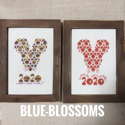 クロスステッチ図案 年ねずみ年賀 2種類と切手デザイン販売です Blue Blossoms